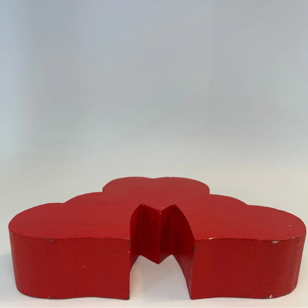 VTG Hand Painted Wooden Scandinavian Three Hearts Heart Taper Candle Holder Deco